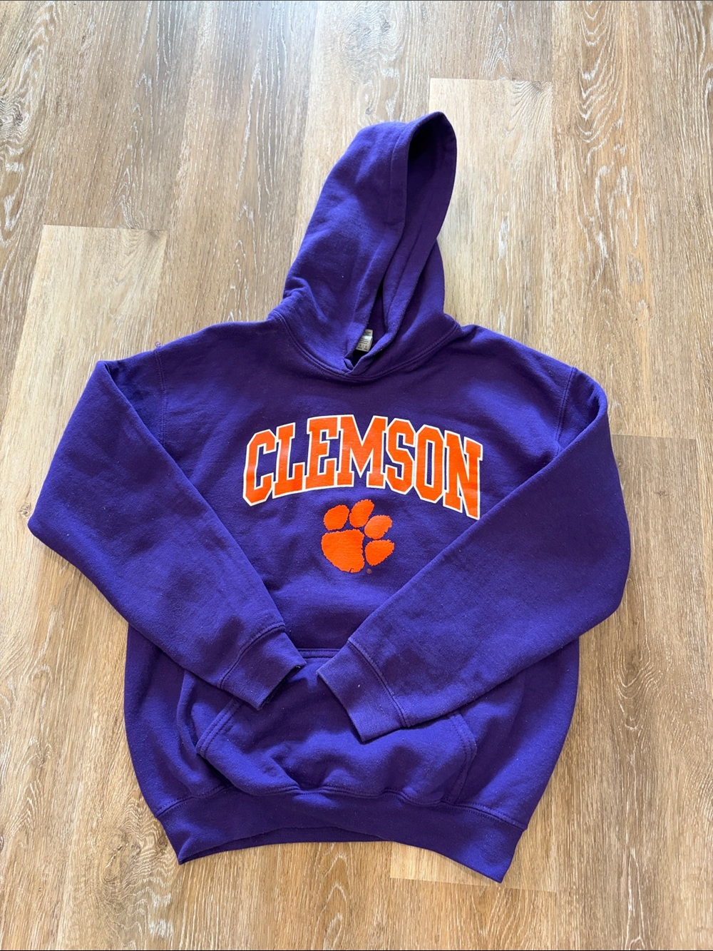 Gildan Purple Hoodie with Orange Clemson Logo